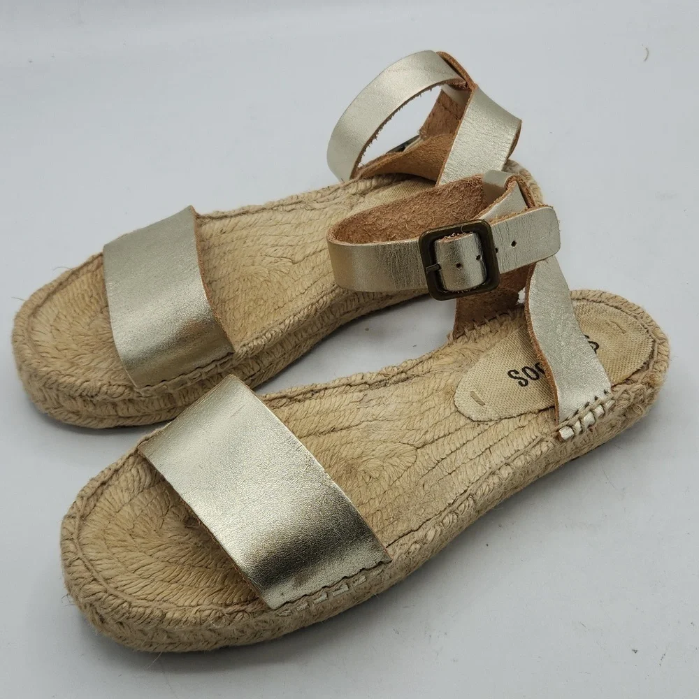 Soludos Cadiz Metallic Leather Platform Sandals Size 6